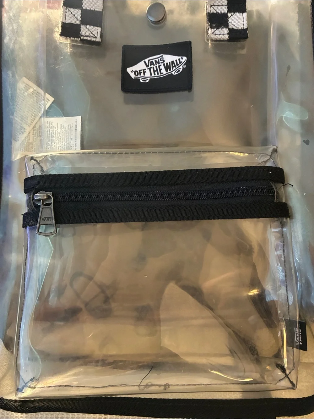 Vans Clear PVC Backpack with Black Checker Trim-Zipper, VN000H4ZCLR